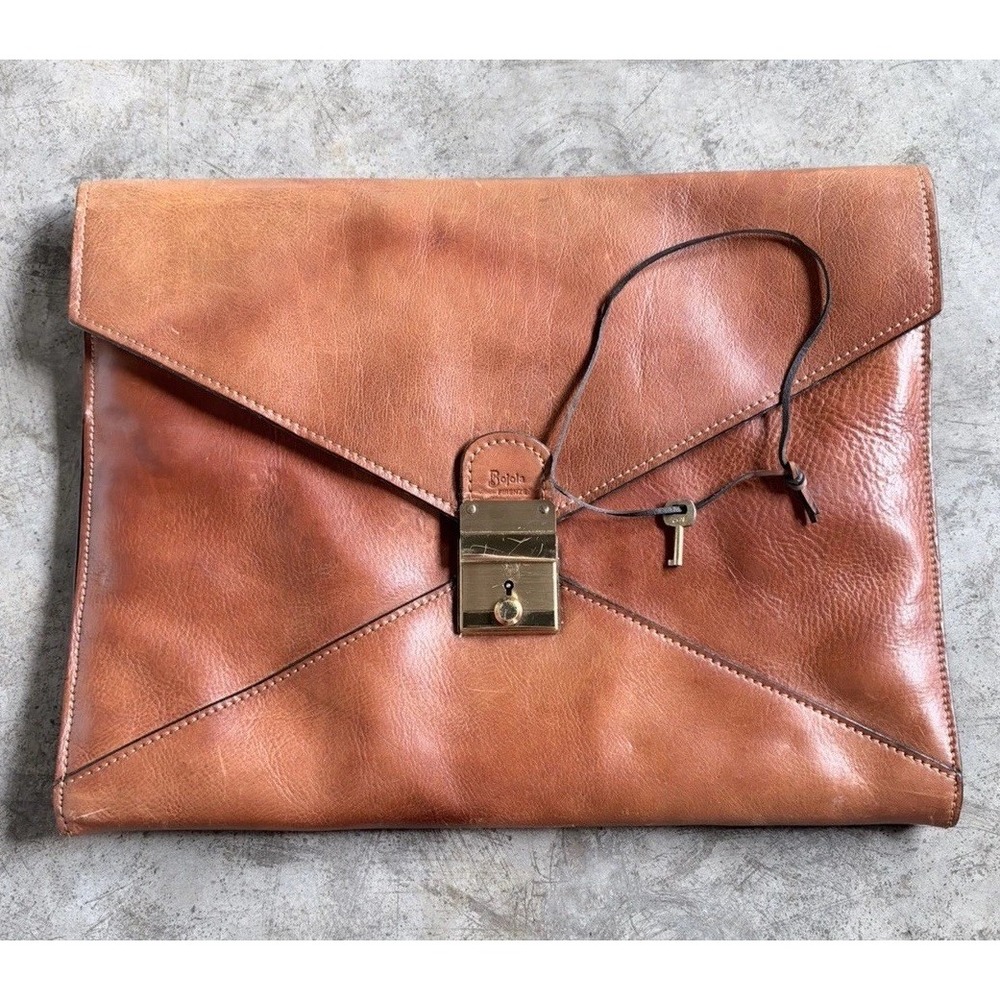 Vintage Bojola Firenze Saddler Leather Document Portfolio Envelope Case Wth Lock